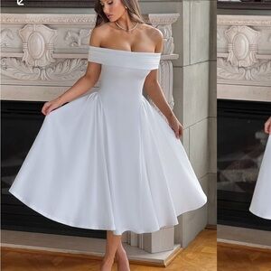 Brand New Baby Boo Elegant Off-Shoulder White Dress Midi Dress Medium